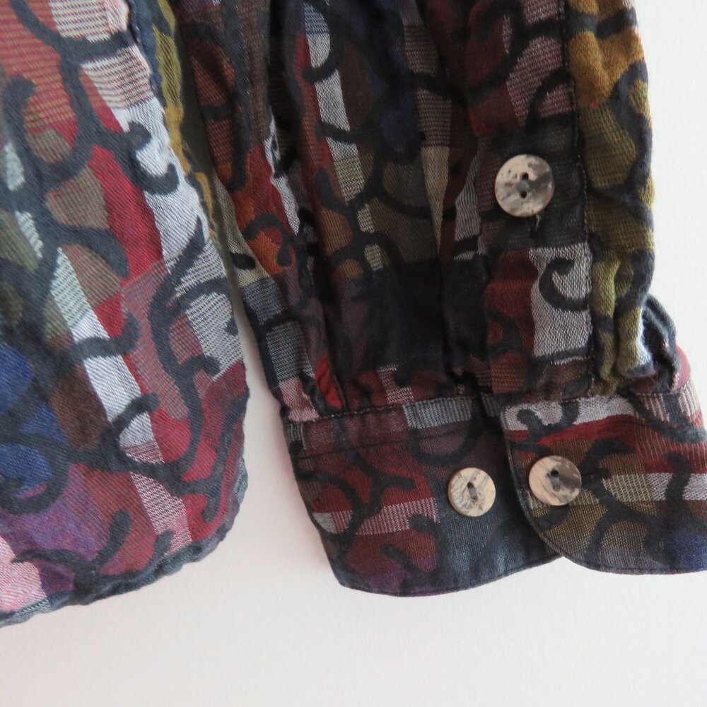 VINTAGE JHANE BARNES Abstract Checked Multicolor Button Down Shirt Men's Size M - Picture 13 of 14